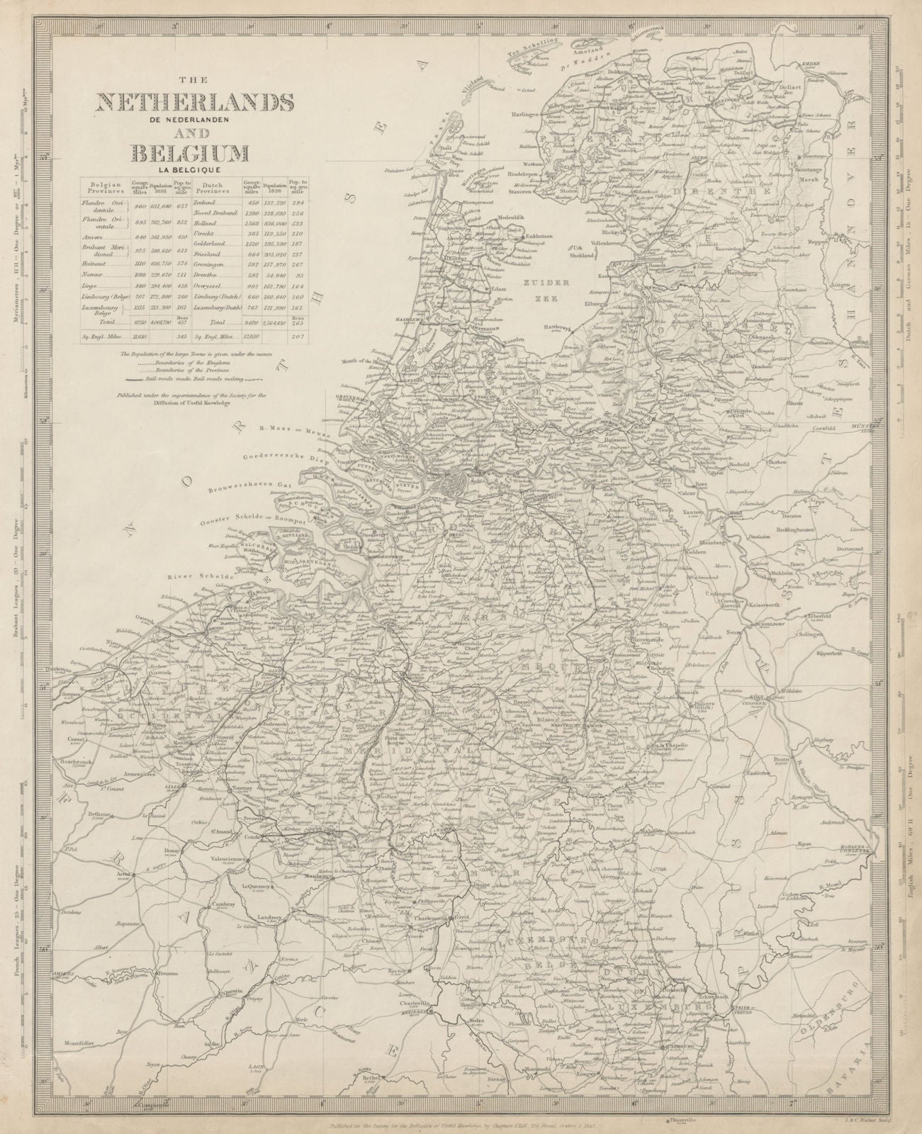 NETHERLANDS & BELGIUM. Railways in use & under construction. SDUK 1844 old map